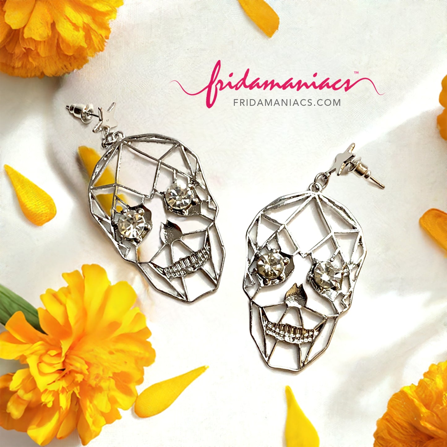 Swinging-Sparkling  Silver Hollow Skull Earrings