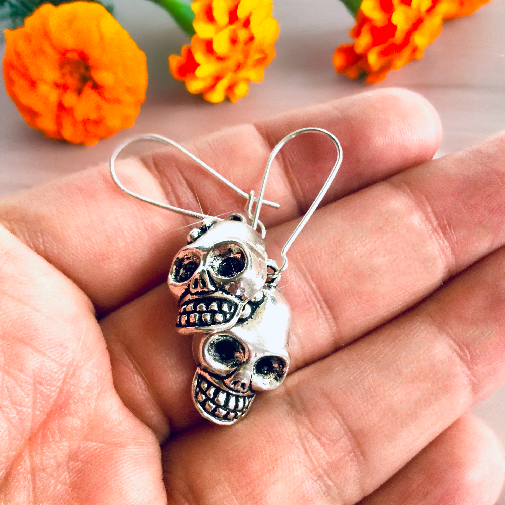 Mexican silver skull earrings jewelry