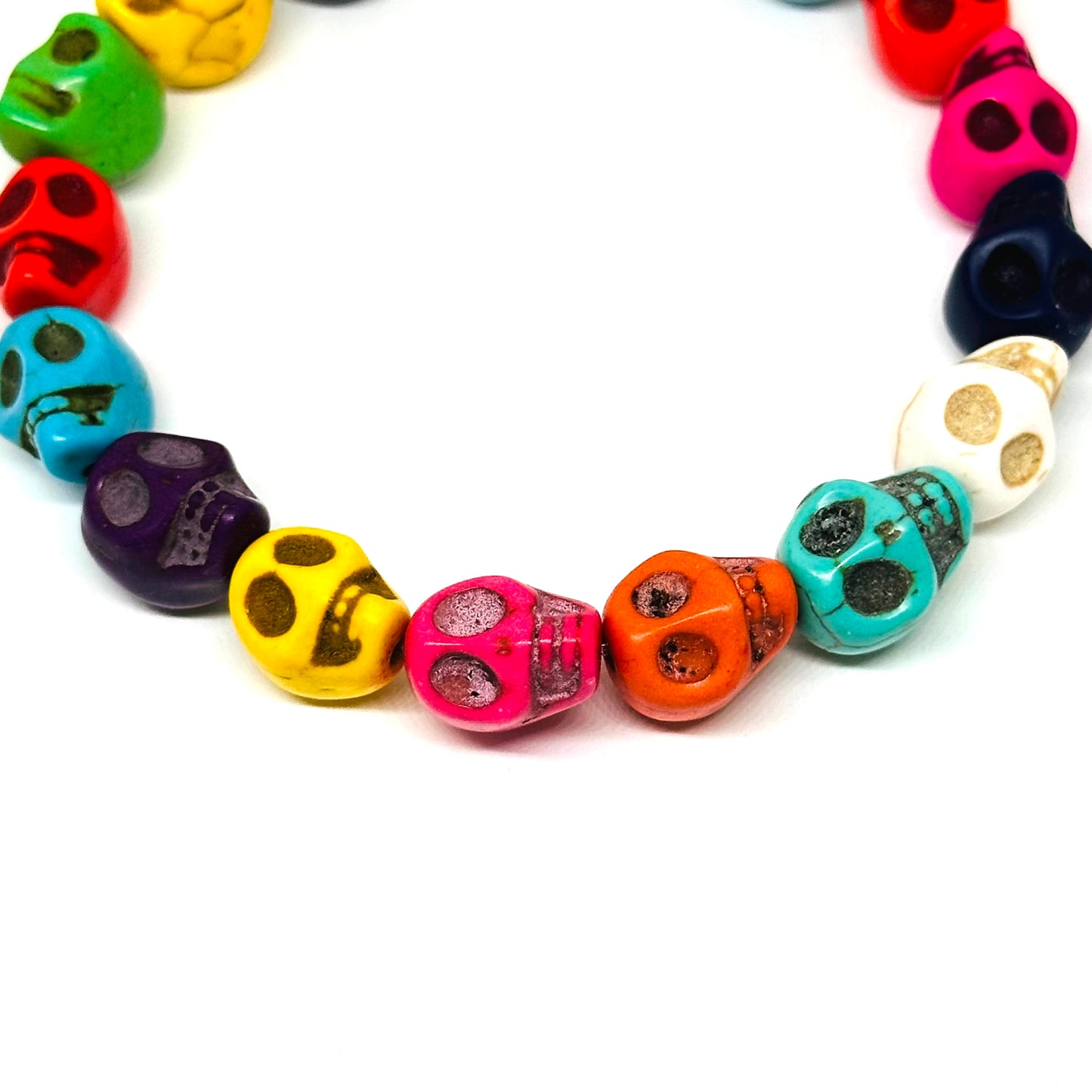 Multicolored Skull Beaded Wristband Bracelet