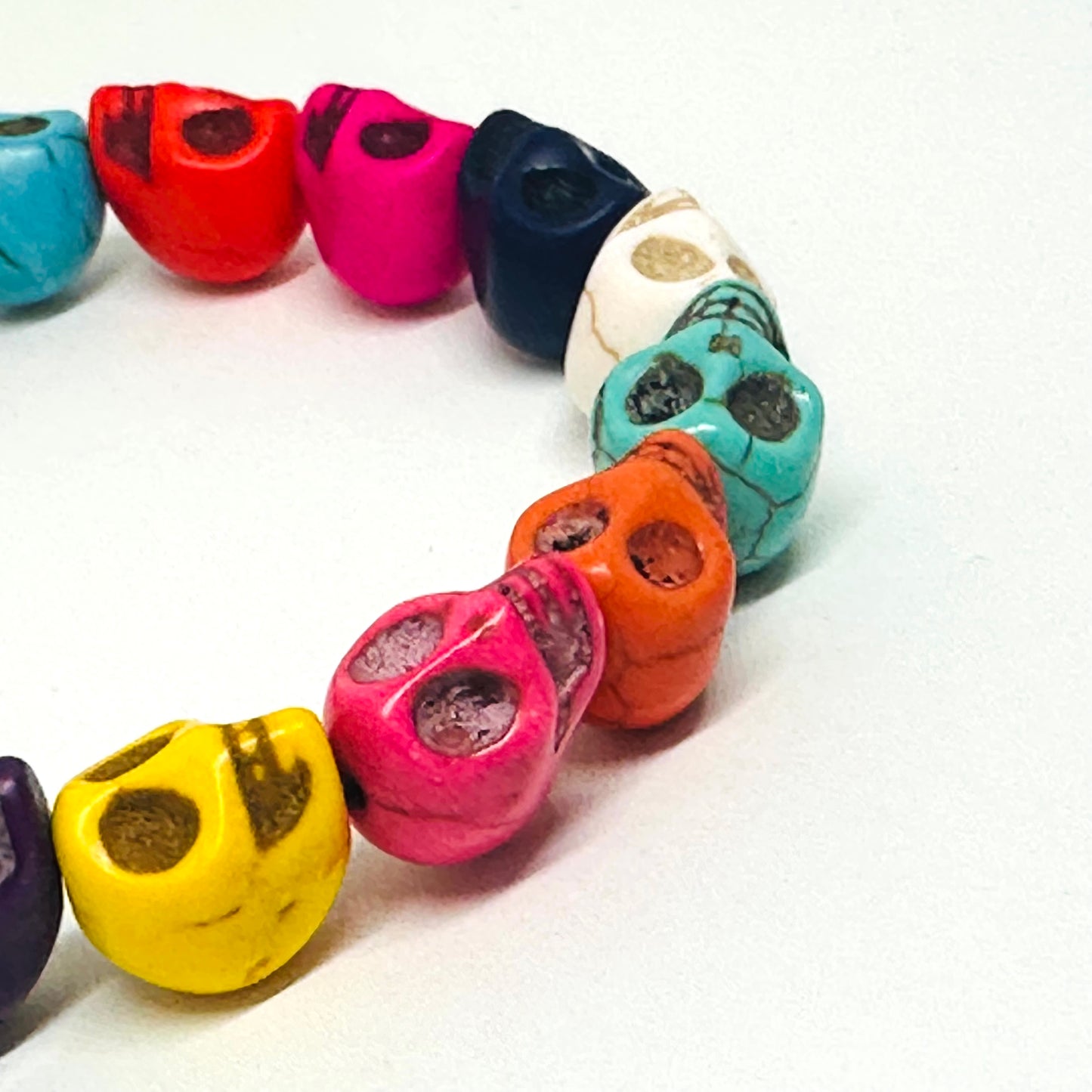 Multicolored Skull Beaded Wristband Bracelet