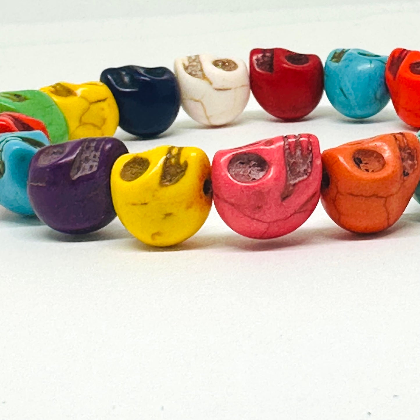 Multicolored Skull Beads Stretch Wristband Bracelet