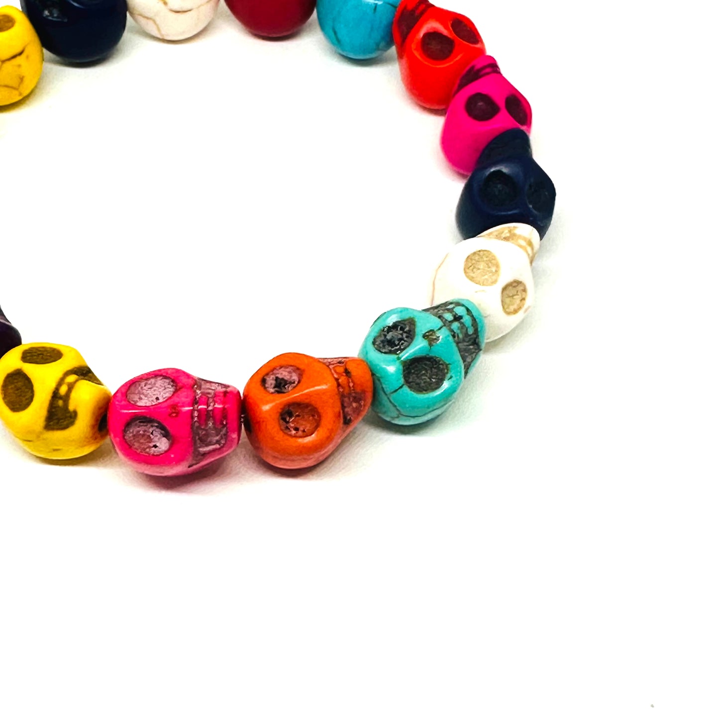 Multicolored Skull Beaded Wristband Bracelet