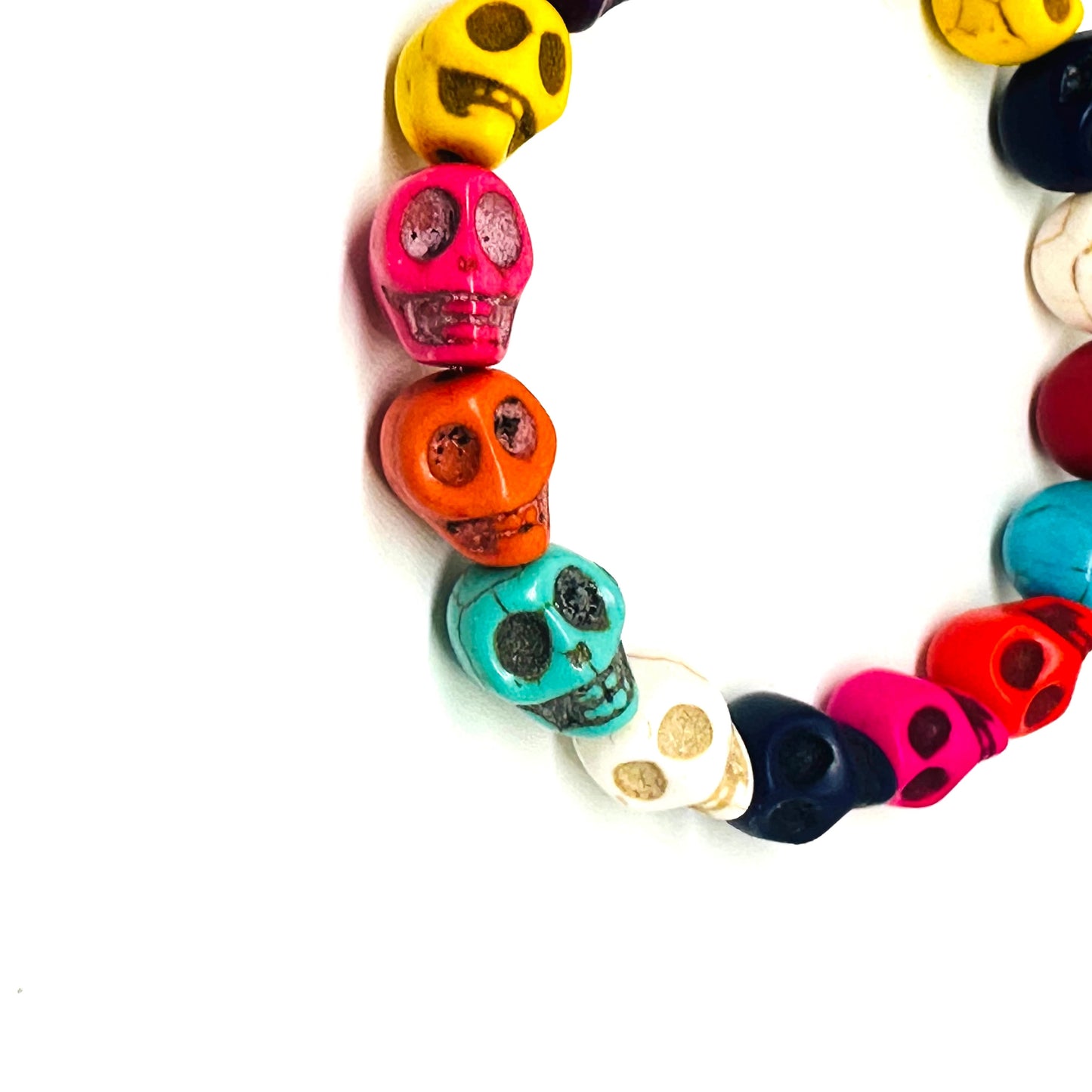 Multicolored Skull Beaded Wristband Bracelet