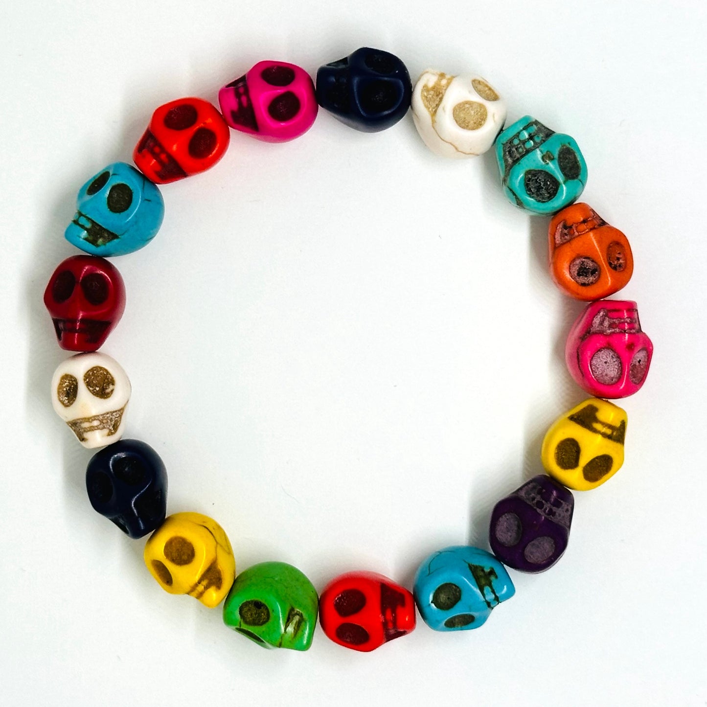 Multicolored Skull Beaded Wristband Bracelet