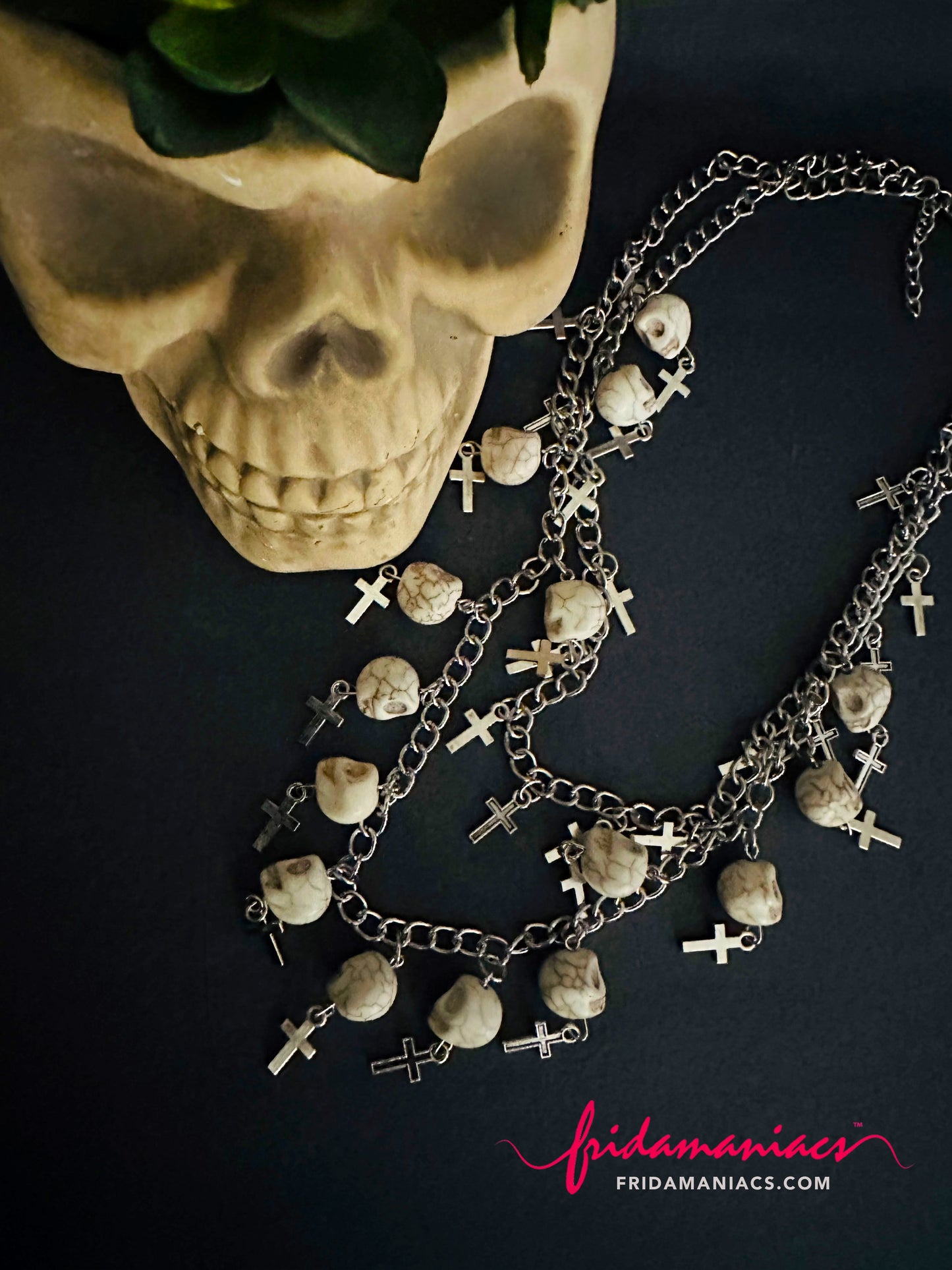 Double Chain Skull and Cross Necklace