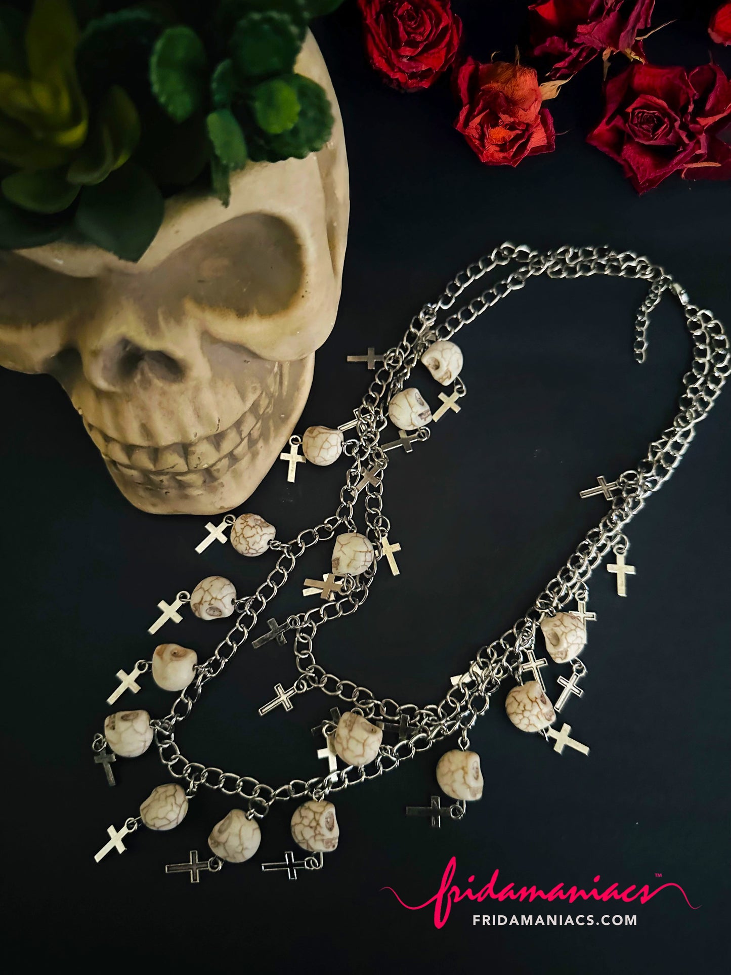 Double Chain Skull and Cross Necklace