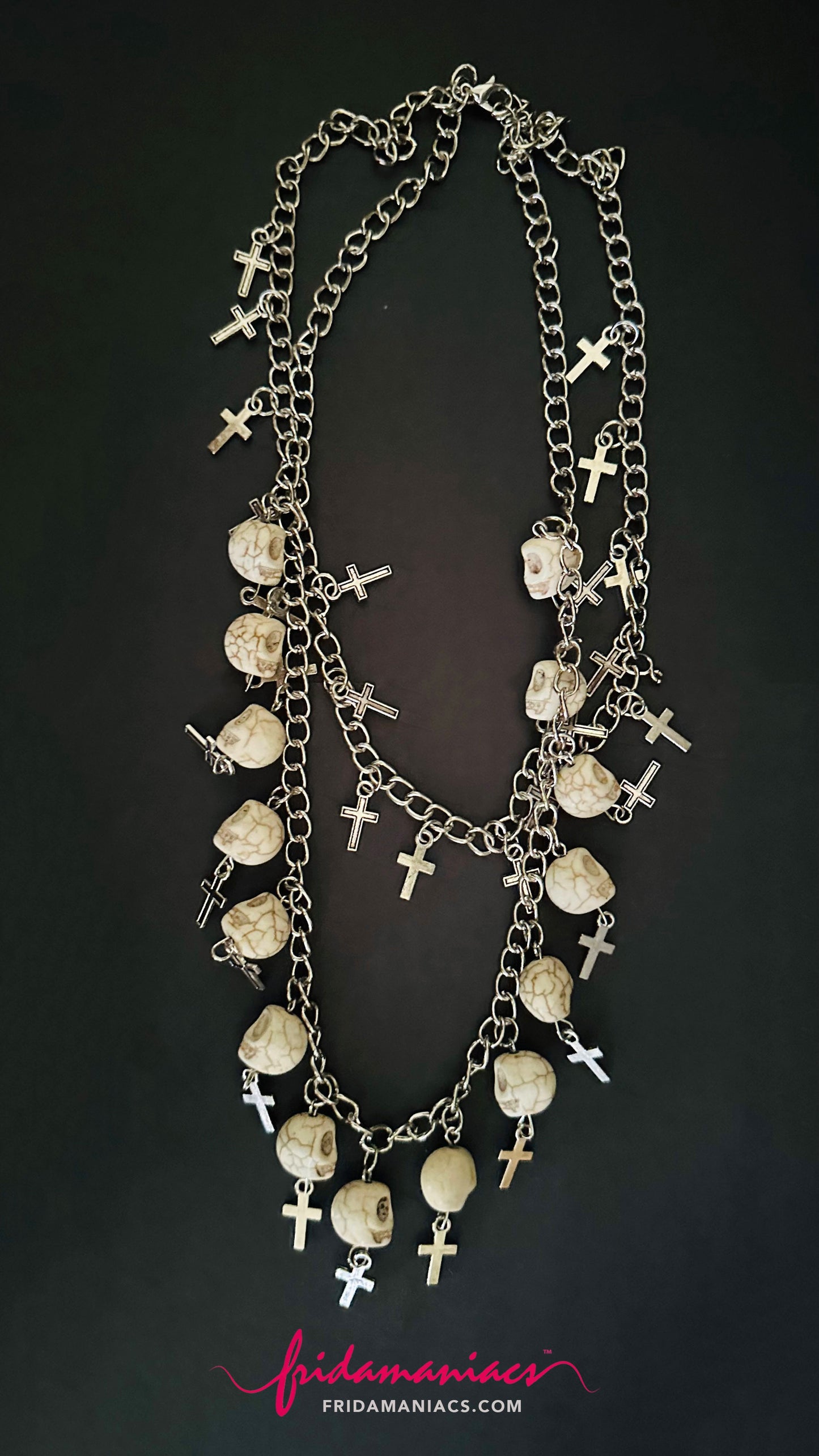 Double Chain Skull and Cross Necklace