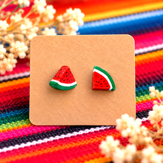 Handmade Watermelon Slice Polymer Clay Stud Earrings