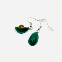 Avocado Earrings made of natural clay and hand painted. Drop and dangle. Mexican jewelry food. Mexico folk art to wear. Aretes de aguacate pintados a mano para mujer. Fridamaniacs, Frida kahlo inspired wearable art and accessories