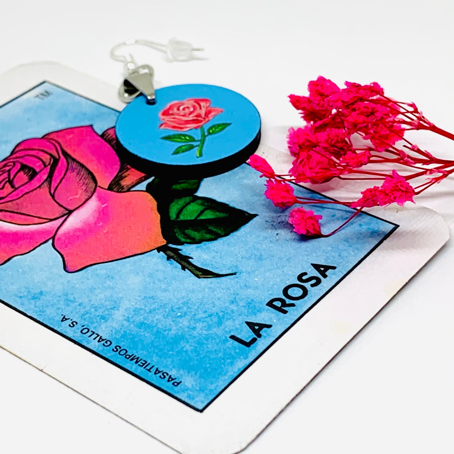 Mexican Loteria Inspired "La Rosa" Hand Painted Earrings