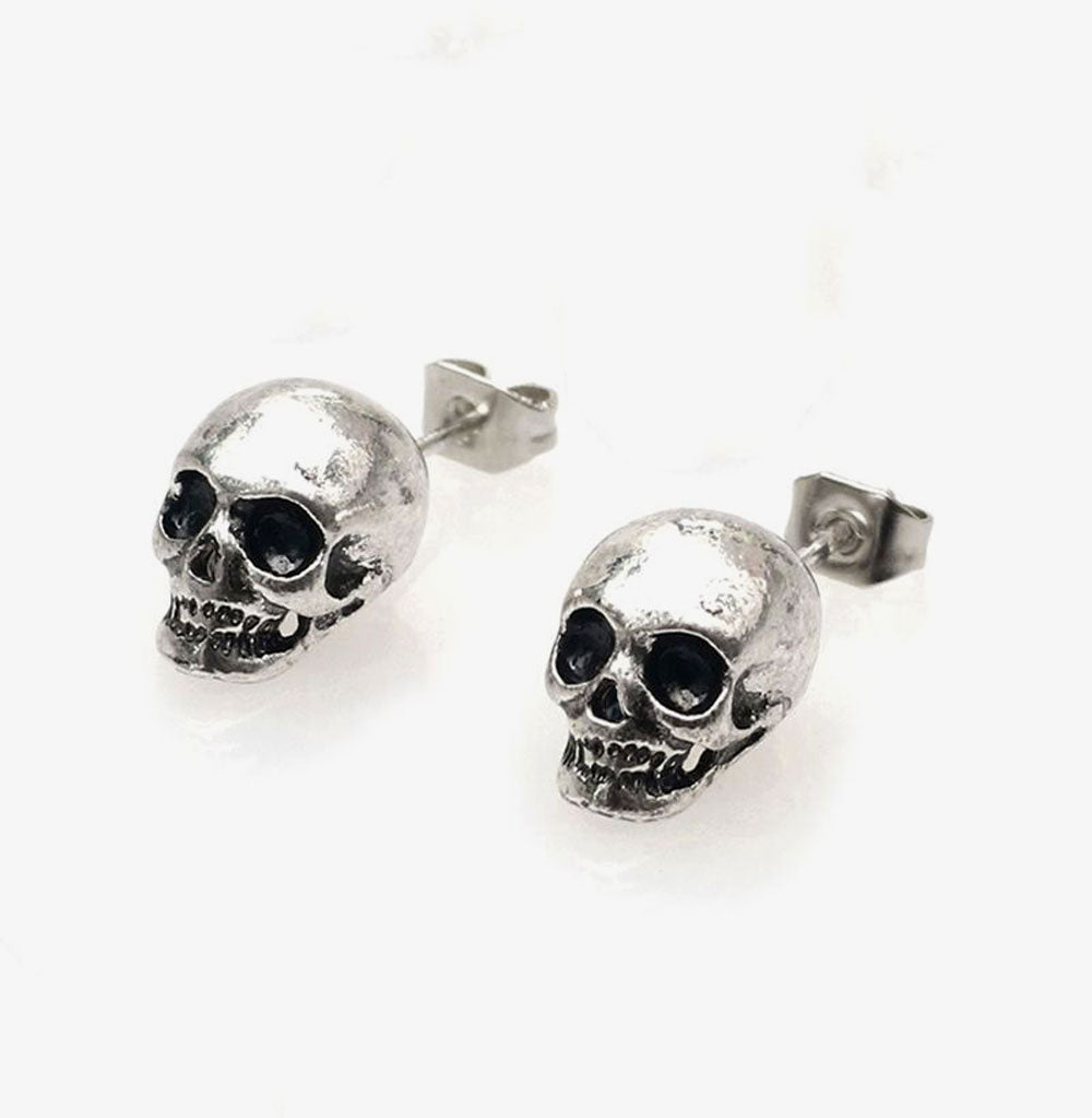 Mexican silver skull earrings. Mini Stud metallic skeleton. Day of the Dead jewelry. Dia de Muertos Mexico folk art. Aretes plata de calavera. Mini calaveritas. Mujer, Women, girls trendy fashion accessories