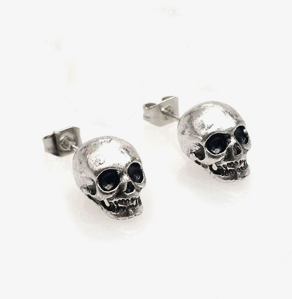 Mexican silver skull earrings. Mini Stud metallic skeleton. Day of the Dead jewelry. Dia de Muertos Mexico folk art. Aretes plata de calavera. Mini calaveritas. Mujer, Women, girls trendy fashion accessories