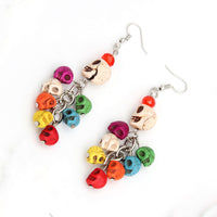 Day of the Dead Skull Earrings. Colorful skull stone beads. Mexican jewelry inspired by Frida Kahlo