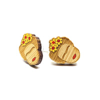 Frida Earrings: Hand painted bamboo wooden Frida Kahlo inspired stud earrings by Fridamaniacs for Fridalovers. Mexican jewelry. Girls Gift idea. Floral mini studs.