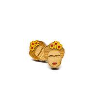Frida Earrings: Hand painted bamboo wooden Frida Kahlo inspired stud earrings by Fridamaniacs for Fridalovers. Mexican jewelry. Girls Gift idea. Floral mini studs.