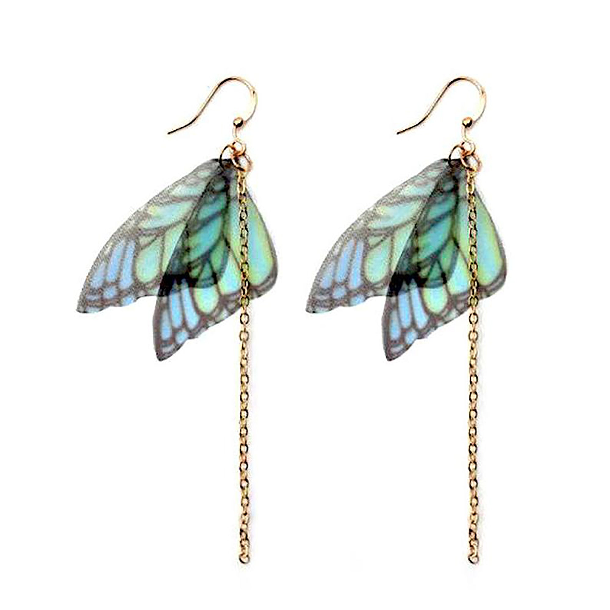 TRENDY GOLD-TONED BUTTERFLY & DIAMANTE STUDDED ORGANIC DROP EARRINGS