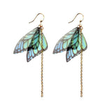 Butterfly Earrings: Turquoise translucent fabric butterfly wings drop and dangle earrings inspired by Frida Kahlo. Mexican jewelry by Fridamaniacs for Fridalovers. Women and Girls trendy fashion spring and summer gift idea. Birthday or anniversary
