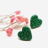 Heart cactus earrings. Handmade clay jewelry. Mexican folk art by fridamaniacs. Frida Kahlo inspired. Mexico nopales corazon aretes