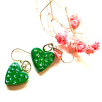 Heart Earrings: Handmade Hand Painted cactus heart earrings (el corazon aretes) by Fridamaniacs for Fridalovers. Frida Kahlo inspired jewelry Mexican earrings
