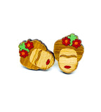 Frida Earrings: Bamboo Frida Kahlo Stud Wooden Earrings by Fridamaniacs. Hand painted and Handmade Mexican Jewelry for Girls. Cute and original birthday gift idea.