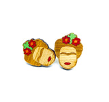Frida Earrings: Bamboo Frida Kahlo Stud Wooden Earrings by Fridamaniacs. Hand painted and Handmade Mexican Jewelry for Girls. Cute and original birthday gift idea.