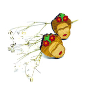 Frida Earrings: Bamboo Frida Kahlo Stud Wooden Earrings by Fridamaniacs. Hand painted and Handmade Mexican Jewelry for Girls. Cute and original birthday gift idea.