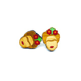 Frida Earrings: Bamboo Frida Kahlo Stud Wooden Earrings by Fridamaniacs. Hand painted and Handmade Mexican Jewelry for Girls. Cute and original birthday gift idea.