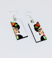 Frida earrings: Frida Kahlo inspired handpaied wooden earrings. Mexican jewelry by Fridamaniacs