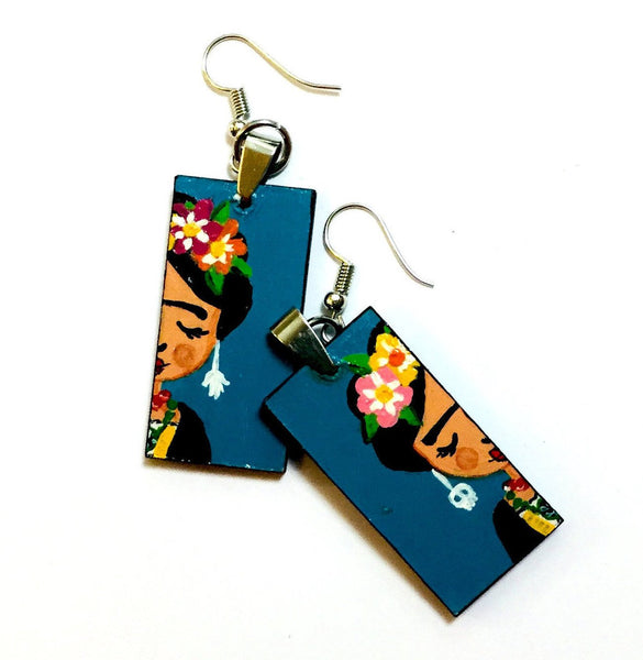 Frida Earrings. Frida Kahlo inspired hand painted floral earrings. Mexican jewelry by Fridamaniacs