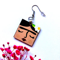 Frida Earrings: Hand Painted Frida Kahlo Wooden Drop and Dangle Earrings by Fridamaniacs for Fridalovers. Mexican jewelry Art to wear. Girls Birthday gift idea