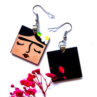 Frida Earrings: Hand Painted Frida Kahlo Wooden Drop and Dangle Earrings by Fridamaniacs for Fridalovers. Mexican jewelry Art to wear. Girls Birthday gift idea
