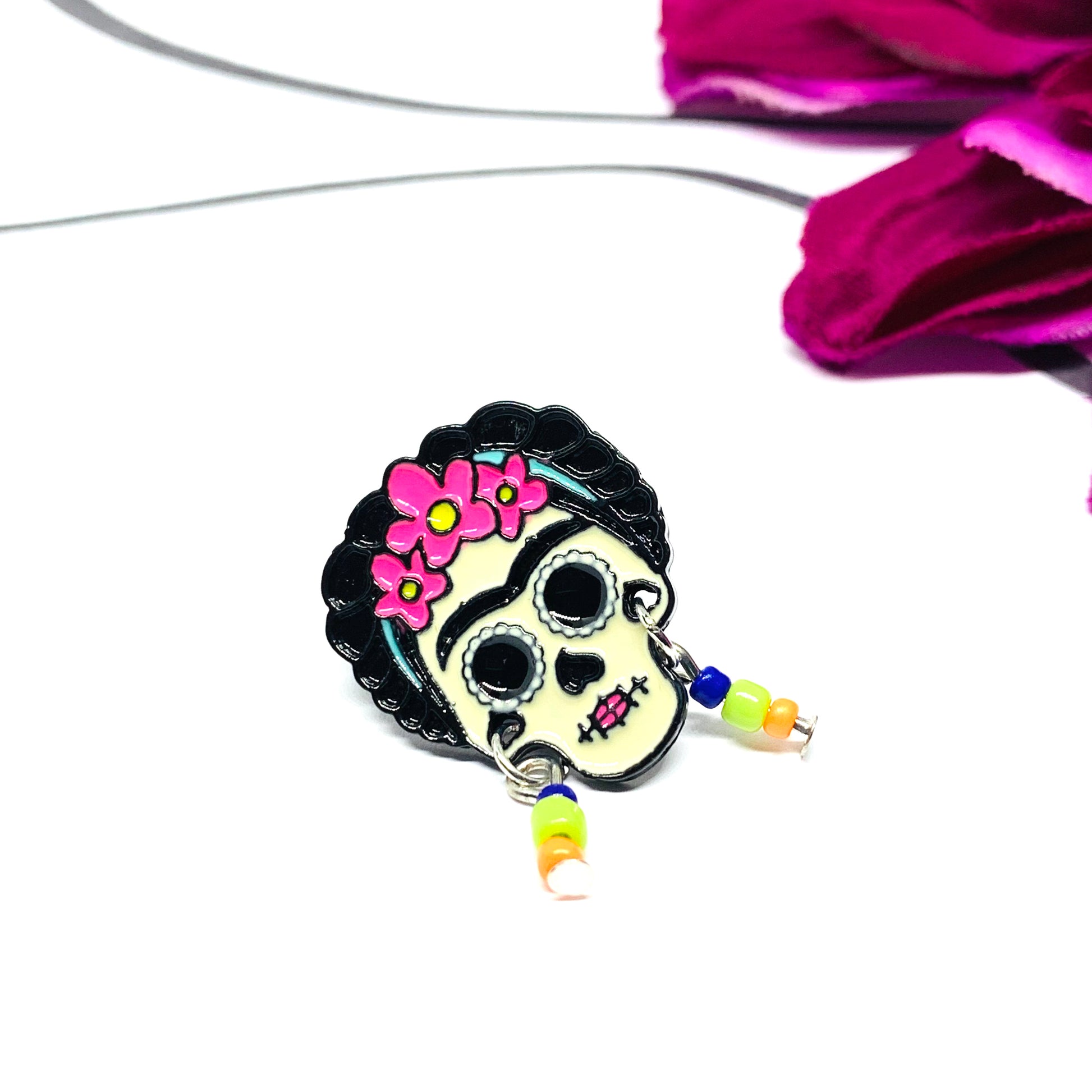 Frida Kahlo Enamel Pin: Day of the dead mexican inspired skull frida brooch by fridamaniacs for fridalovers. Fridamania jewelry and accessories