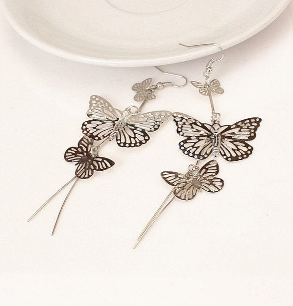 Mexican Silver butterfly women drop earrings