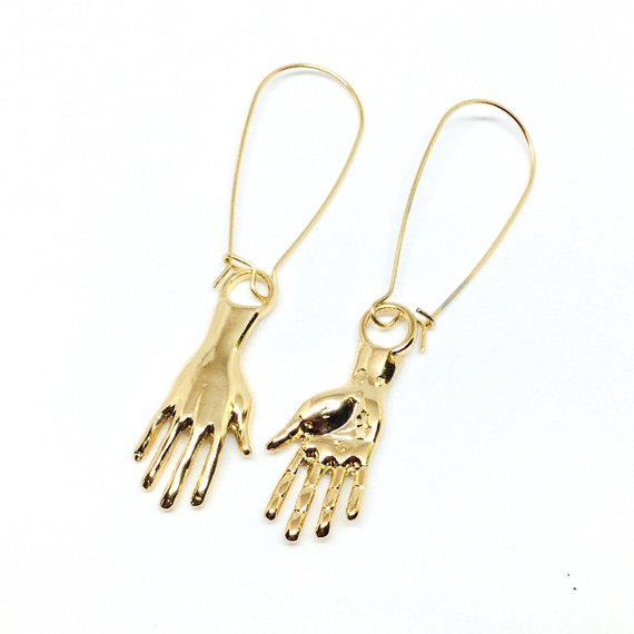 Hand earrings in gold tone Frida Kahlo inspired jewelry Mexican artist fashion art to wear