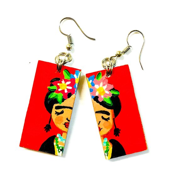 Frida Earrings- Reddish-Orange Floral