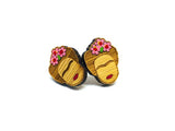 Bamboo mini Frida Kahlo stud earrings with hand painted rosa mexicano pink acrylic paint. Mexican jewelry. Wearable art. 
