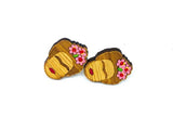 Bamboo mini Frida Kahlo stud earrings with hand painted rosa mexicano pink acrylic paint. Mexican jewelry. Wearable art. 