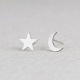 Moon/Star Silver Stud Earrings