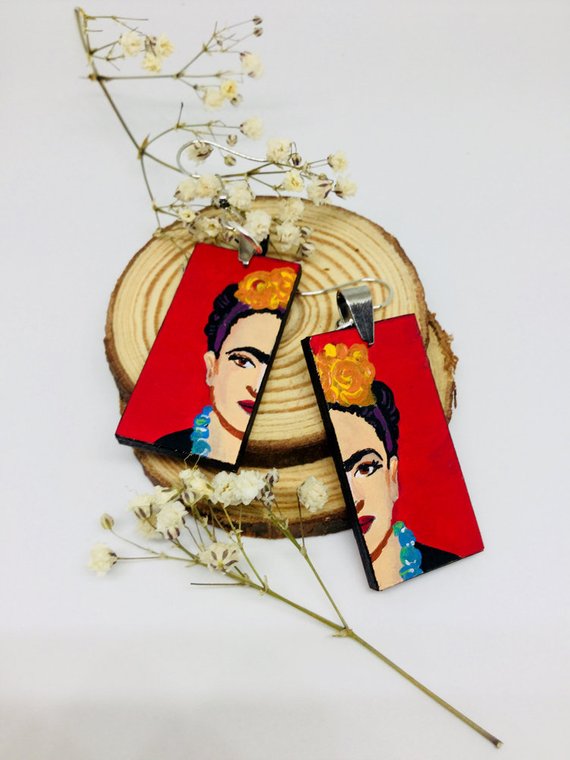 frida kahlo handpainted earrings