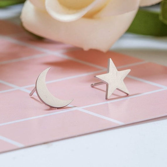 Moon/Star Silver Stud Earrings