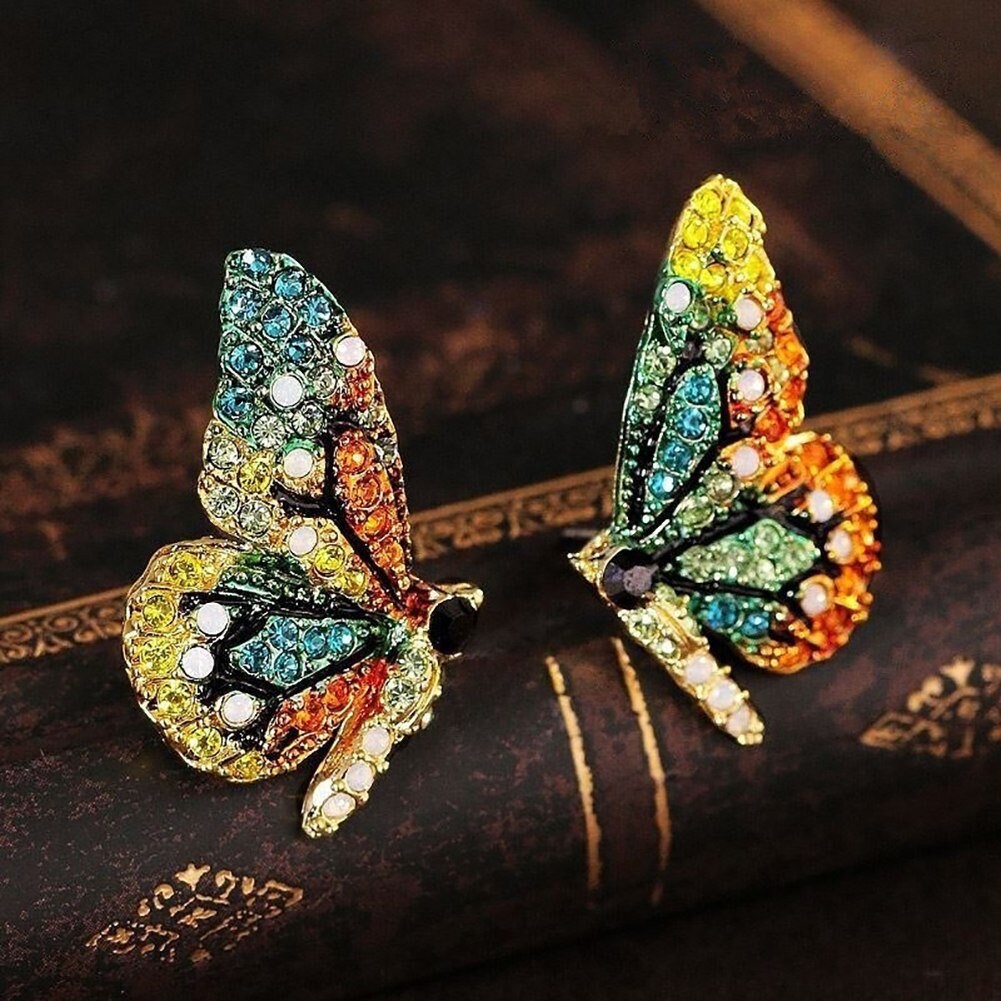 Butterfly Earrings Multicolor Rhine Stone Butterfly Stud Earrings Mexican Jewelry Frida Jewelry FridaFans Aretes Mariposa Girl Birthday Gift