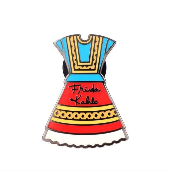 Fashionable Frida Kahlo Dress Enamel Pin Pinback Button, Frida Kahlo Broche, Women Frida Pin, Mexican Inspired Frida Jewelry, Fridalovers