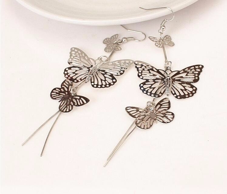 Silver Butterfly Earrings Long Tassel Hollow Butterfly Earrings Artisan Mexican Jewelry Mariposa Aretes Mexican Silver Jewelry Drop Earrings