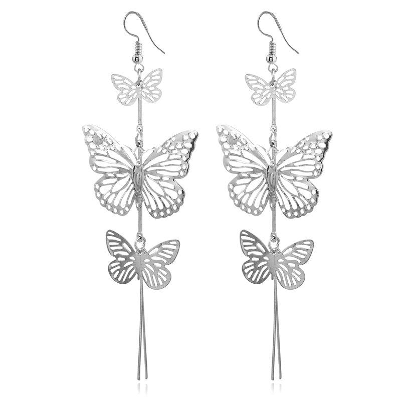 Silver Butterfly Earrings Long Tassel Hollow Butterfly Earrings Artisan Mexican Jewelry Mariposa Aretes Mexican Silver Jewelry Drop Earrings