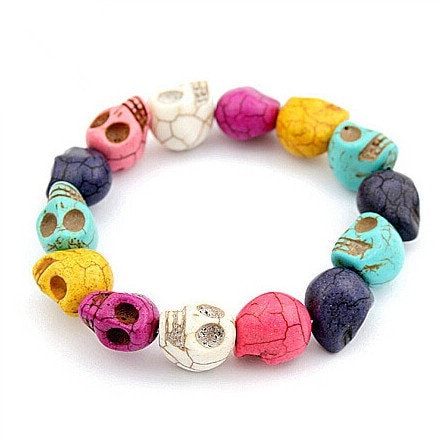 Multicolored Skull Beads Bracelet, Skull Bracelet, Women Beaded Bracelet, Mexican Jewelry, Day of the Dead, Calaveras Pulsera Brazalete