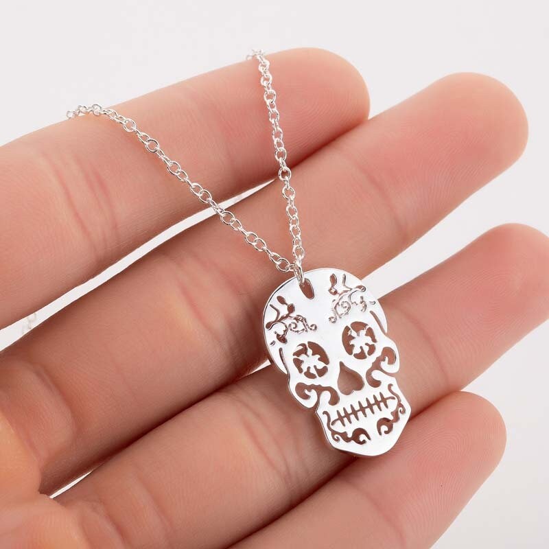 Rose Gold Skull Pendant and Necklace, Skull Pendant, Sugar Skull Mexican Jewelry, Antique skull Pendant, Women Skull Jewelry, Calavera Dije