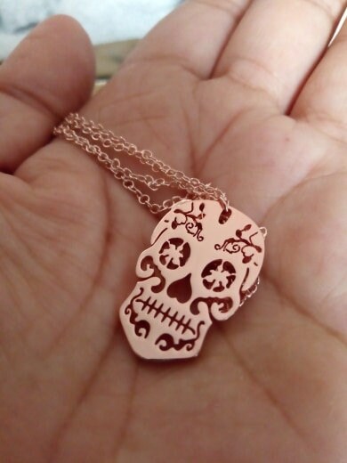 Rose Gold Skull Pendant and Necklace, Skull Pendant, Sugar Skull Mexican Jewelry, Antique skull Pendant, Women Skull Jewelry, Calavera Dije