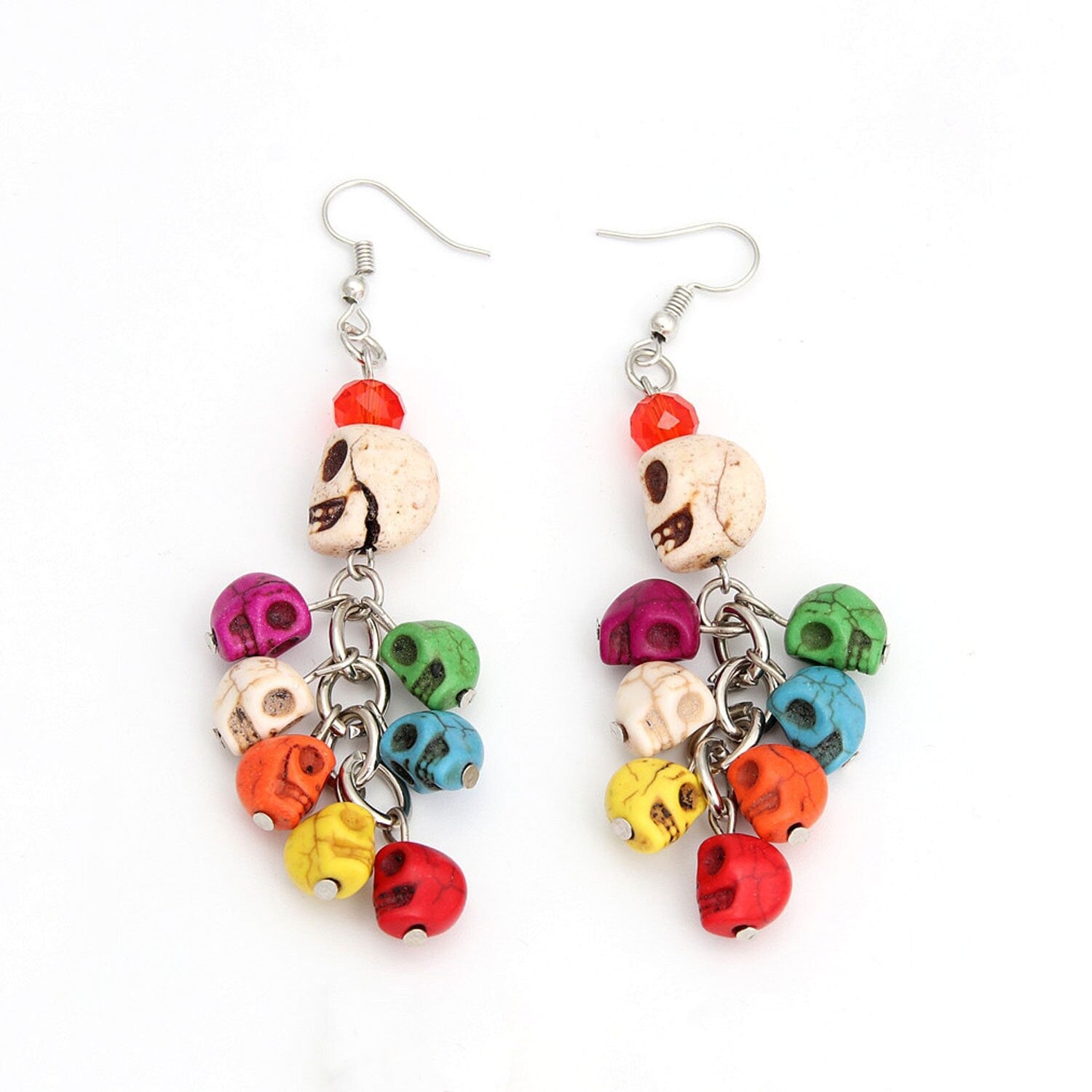 Colorful Skull Beads Earrings, Bead Jewelry, Skull Earrings, Women Skull Dangle Earrings, Calavera Aretes, Calaca, Ethnic Jewelry, Halloween