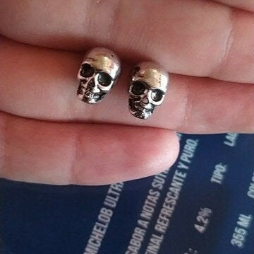 Rustic Silver Skull Stud Earrings for Women and Men Casual Outfit Rock Punk Tattoo Fashion Style Halloween Day of the Dead Gift Idea Unisex