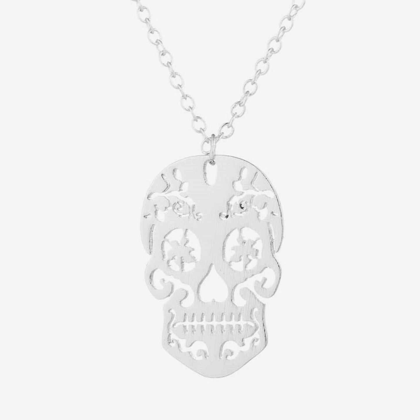 Silver Skull Pendant and Necklace, Women Skull Jewelry, Skull Pendant, Day of the Dead, Sugar Skull Pendant, Mexican Jewelry, Silver Skull